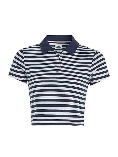 Tommy Jeans Essential Cropped Fit Ribbed Knit Polo Shirt - blue (C87)