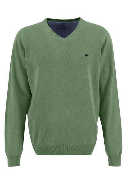 Fynch Hatton V-neck fine knit sweater - green (700)