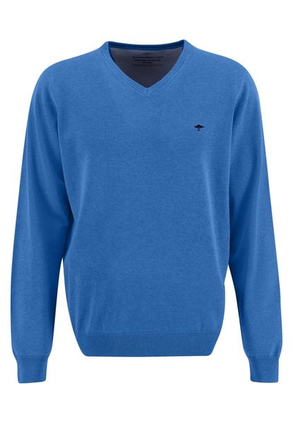 Fynch Hatton V-neck fine knit sweater - blue (600)