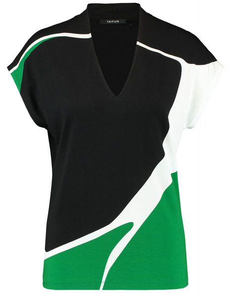 Taifun Shirt mit Frontprint - schwarz/grün (05582)