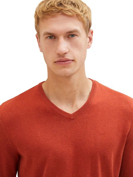 Tom Tailor Melierter Pullover mit V-Ausschnitt - rot (32720)