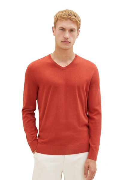 Tom Tailor Melierter Pullover mit V-Ausschnitt - rot (32720)