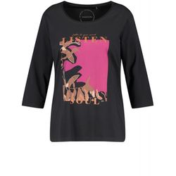 Samoon 3/4-sleeve top with a front print - black (01102)