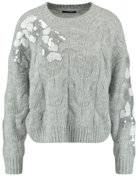 Taifun Sweater with sequin trim - gray (02242)