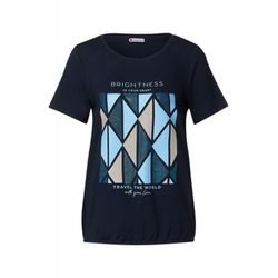 Street One T-shirt with rhombus part print - blue (31238)