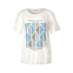 Street One T-shirt with rhombus part print - white (30108)