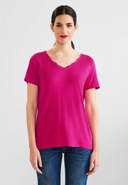 Street One T-shirt avec détail en dentelle - rose (14717)