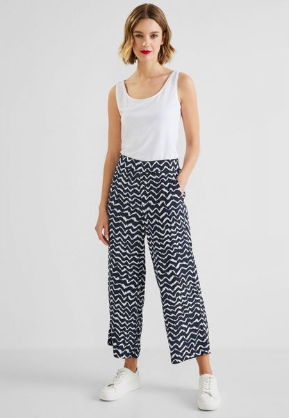 Street One Loose fit pants with print - blue (31238)