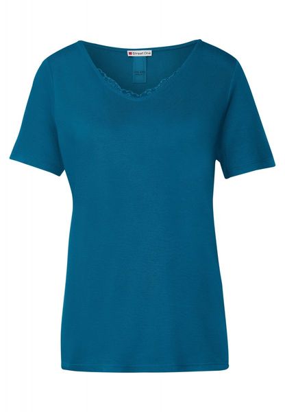 Street One T-shirt avec détail en dentelle - bleu (14718)