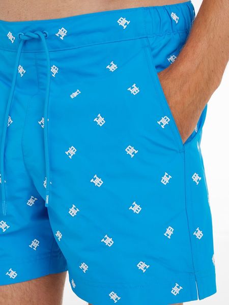 TH Monogram Mid Length Swim Shorts, BLUE