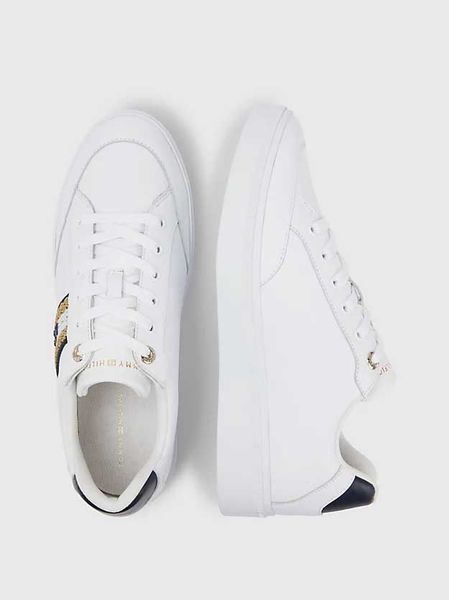 Tommy Hilfiger Leather Court Sneaker with Webbing Detail - white (YBS)