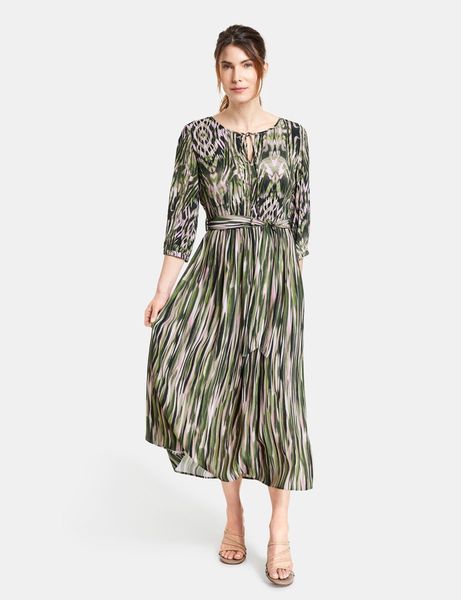 Gerry Weber Collection Patterned A-line dress with tie belt - beige/white/green (09058)