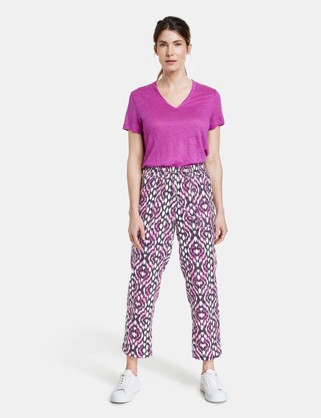 Gerry Weber Edition Patterned 7/8 Linen Trousers Easy Fit - pink/black (03019)