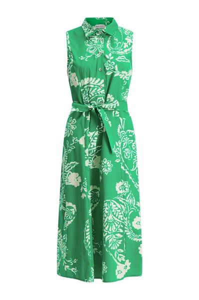 Signe nature Bedrucktes Kleid mit Bindegürtel - grün (5)