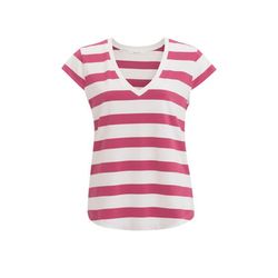 Yaya Striped shirt with V-neck - white/pink (717411)