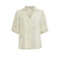 Yaya V-neck tunic with short puff sleeves - beige (309051)
