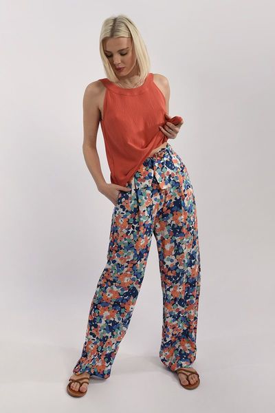 Molly Bracken Pantalon large à fleurs - orange/bleu (BLUE CANOPEE)