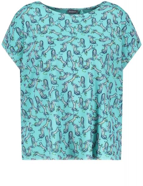 Samoon Kurzarmshirt mit Animal-Print - blau (08732)