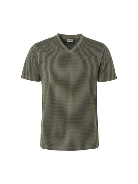 No Excess T-Shirt V-Neck 2 Coloured Stripes Garment Dyed  - green (155)