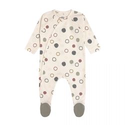 Lässig Schlafanzug mit Füßen GOTS - Circles - weiß/beige (Ecru)