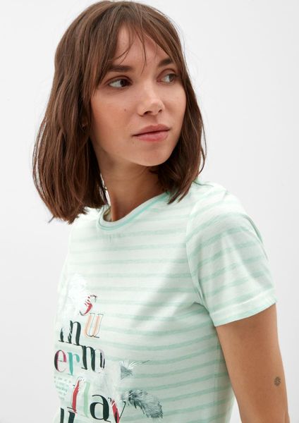 s.Oliver Red Label Striped shirt with front print - green/blue (60G0)