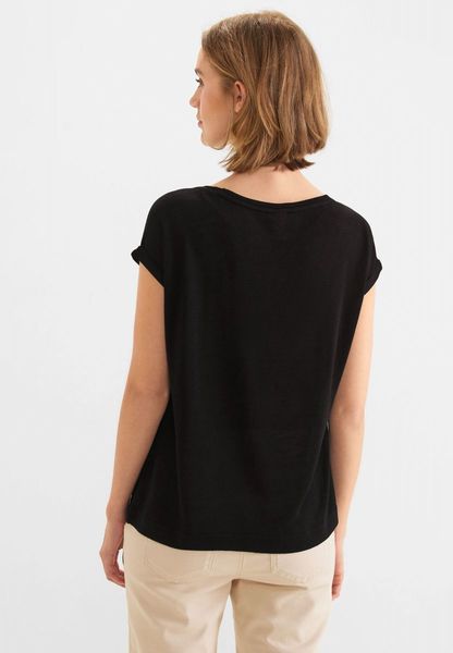 Street One T-Shirt à imprimé partiel aspect lin - noir (20001)