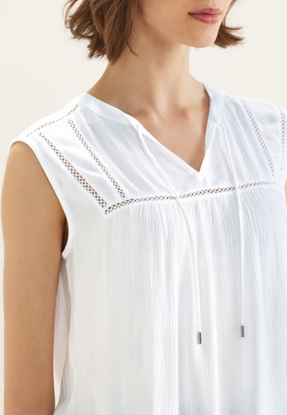 Street One Crinkled top with fagotting tapes - white (10000)