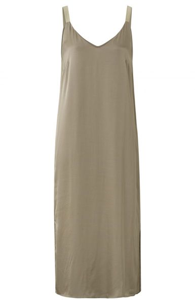 Yaya Strap dress with V-neck and waist belt in satin look - brown (71112)