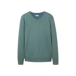 Tom Tailor Melierter Pullover mit V-Ausschnitt - grün (32619)