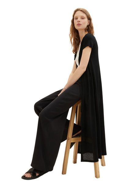 Tom Tailor Denim Long cardigan with waffle structure - black (14482)
