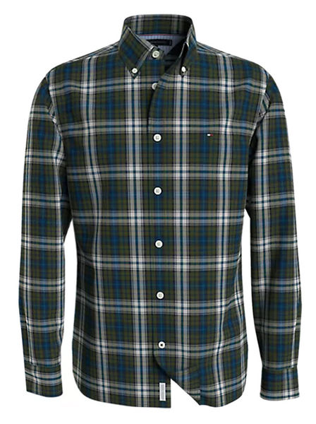 Tommy Hilfiger Regular Fit Hemd aus gebürsteter Baumwolle - grün/blau (0N1)