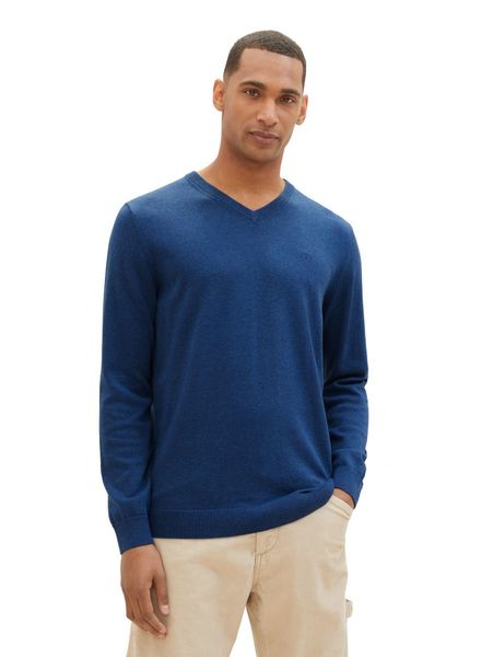 Tom Tailor Knitted jumper with V-neck - blue (32618)
