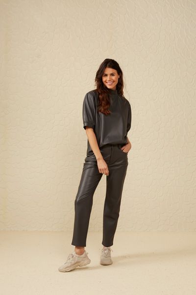 Yaya Faux leather top with high neck - gray (90203)