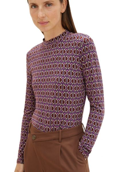 Tom Tailor Patterned long-sleeved shirt with stand-up collar - brown (33989)