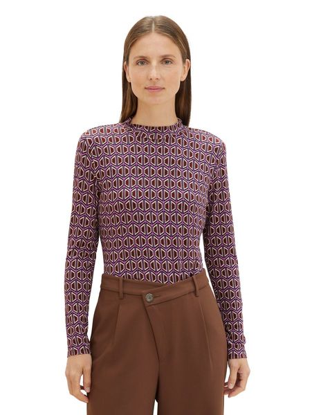 Tom Tailor Patterned long-sleeved shirt with stand-up collar - brown (33989)