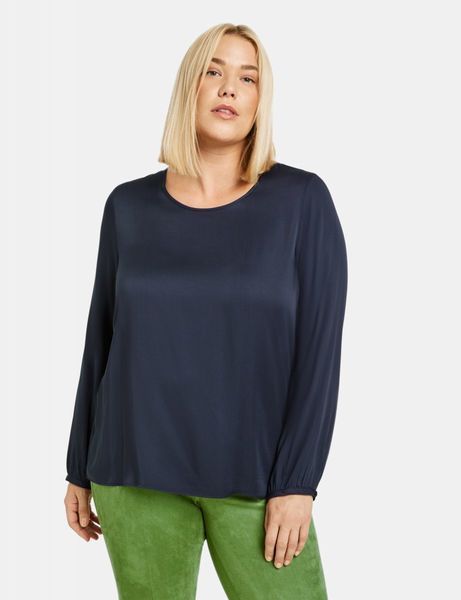 Samoon Blouse top made of satin with a matte sheen - blue (08450)