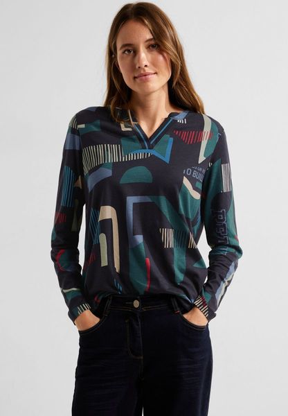 Cecil Long sleeve shirt with graphic print - blue (34077)