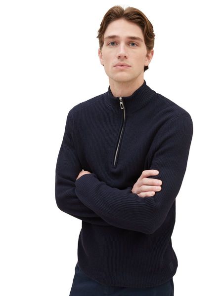 Tom Tailor Knit sweater with troyer collar - blue (13160)