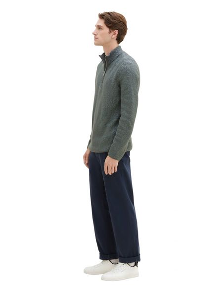 Tom Tailor Knit sweater with troyer collar - green (32741)