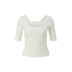 Q/S designed by Ribbed shirt with a deep round neckline  - white (0200)