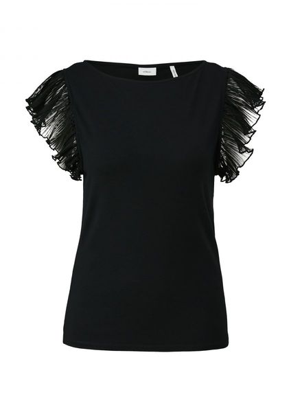 s.Oliver Black Label Shirt with short flounce sleeves  - black (9999)