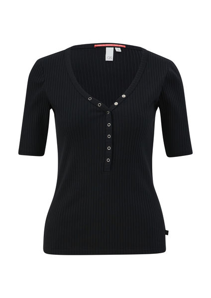 Q/S designed by T-shirt with ribbed structure  - black (9999)