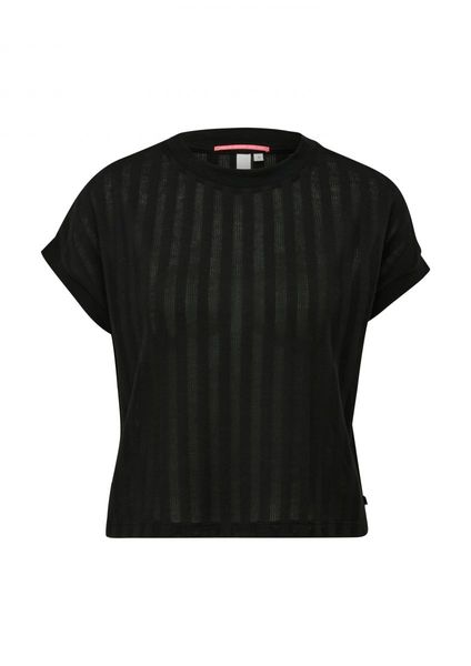 Q/S designed by T-shirt with patterned structure  - black (9999)