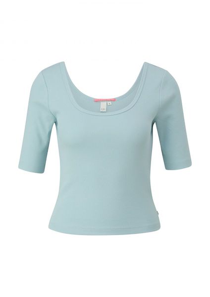 Q/S designed by Ribbed shirt with a deep round neckline  - blue (6103)
