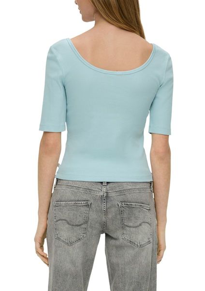 Q/S designed by Ribbed shirt with a deep round neckline  - blue (6103)