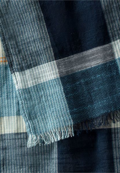 Camel active Plaid scarf made of pure cotton - blue (47)