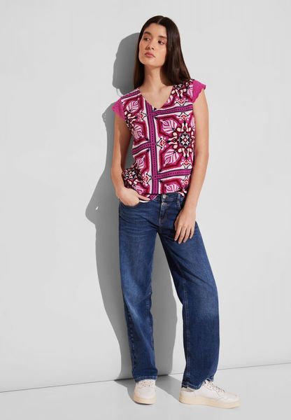 Street One Printed top with embroidered cuff - pink (35755)