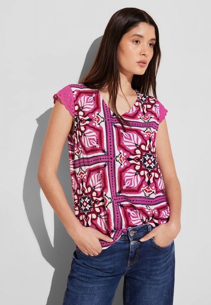 Street One Printed top with embroidered cuff - pink (35755)