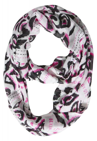 Cecil Loop scarf with print - white/black/pink (33474)