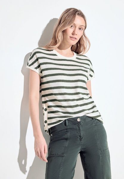 Cecil Striped Button T-shirt - white/green (23474)